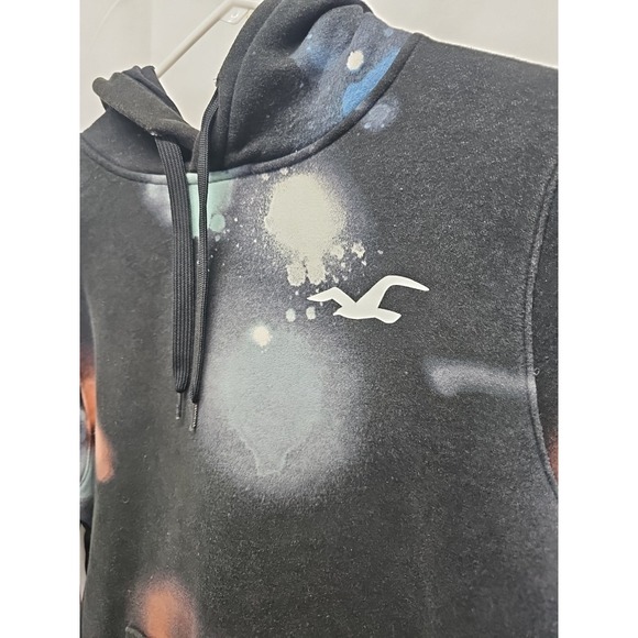 Hollister Men's Black Hoodie with Red and Blue Paint T-Shirt Spellout Birds L - Picture 7 of 13